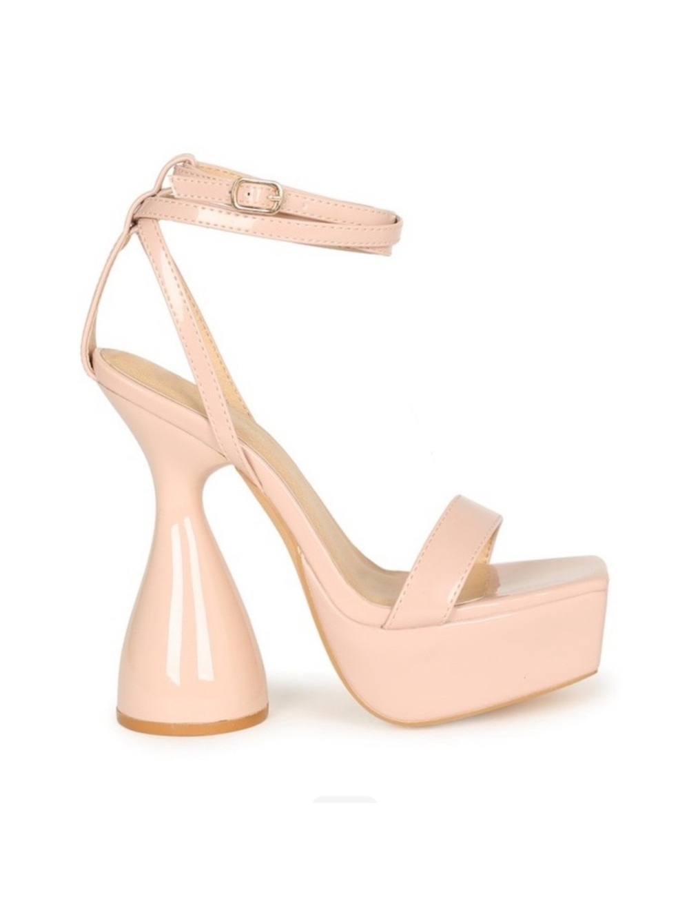 NUDE PATENT PLATFORM CHUNKY BLOCK HEEL WITH ANKLE STRAP - Picture 3 of 5